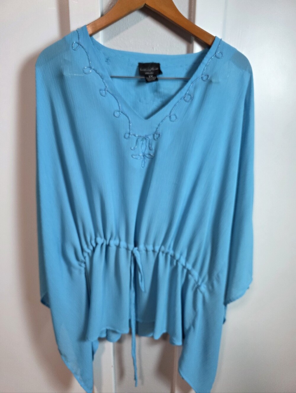 Brittany Blake Woman Size 2X Blue Beaded Poncho Blouse